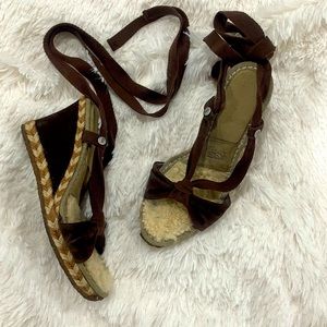 UGG Amelie Brown Wedge Wrap Around Ankle Strap